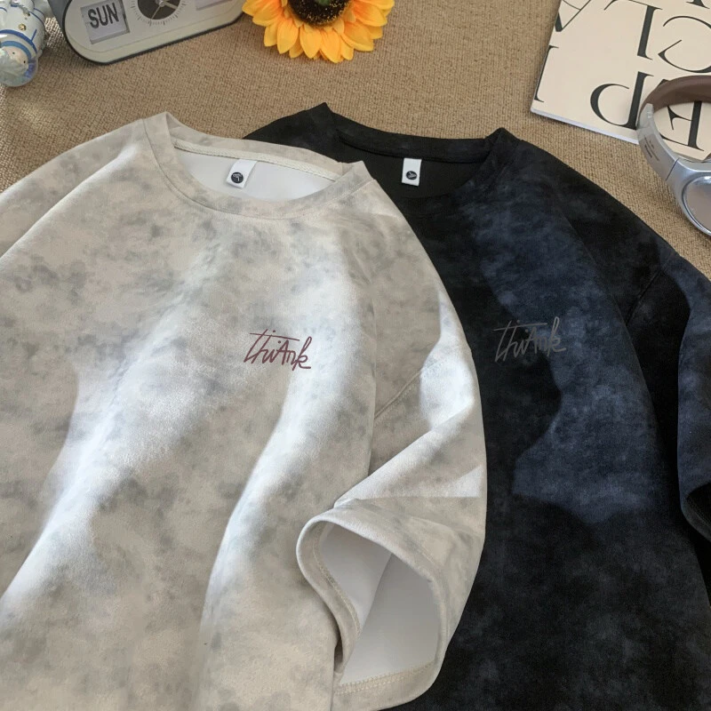 脏脏扎染短袖t恤男夏季hiphop美式高街字母半袖重磅正肩情侣上衣