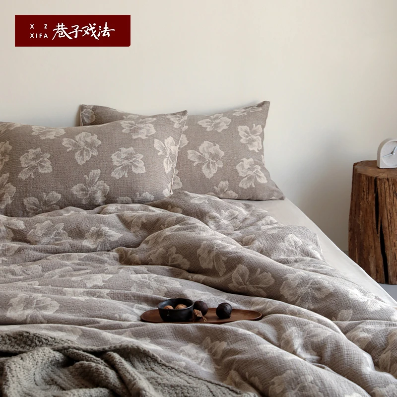 巷子戏法A类纯棉全棉双层纱四件套简约床单被套色织提花床上用品