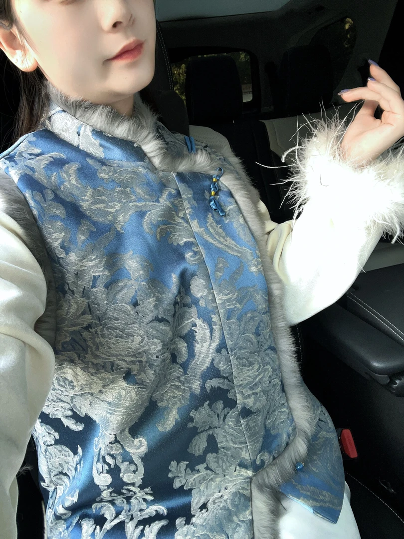 【蓝莲花】民族风马夹常规款立领厚款中国风唐装冬季植物花卉