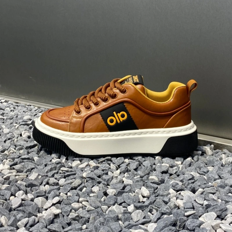 男鞋2025秋季新款时尚百搭休闲鞋低帮软底鞋拼色系带潮流皮面潮鞋