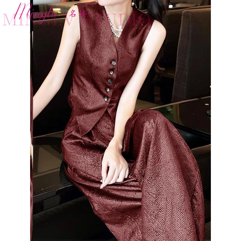 名缕品牌高级感马夹阔腿裤套装2025年夏季时尚轻奢御姐炸街两件套