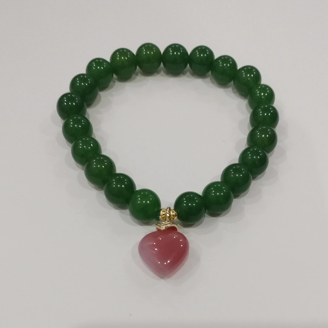 天然卡8和田玉配天然红玛瑙爱心吊坠时尚手链041