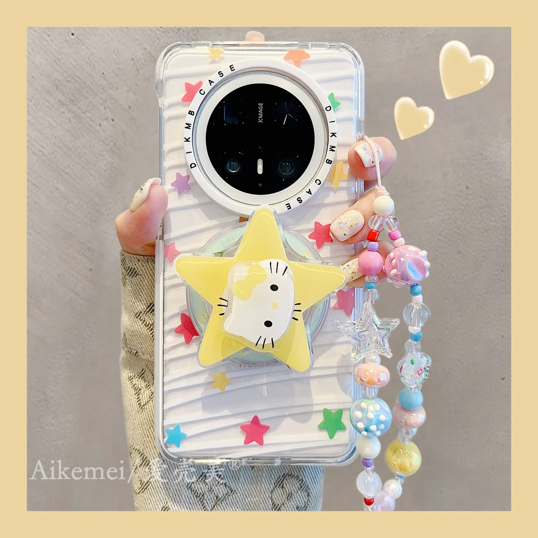 适用华为mate70pro+手机壳二合一星星Mate60pro+旋转kt猫磁吸支架