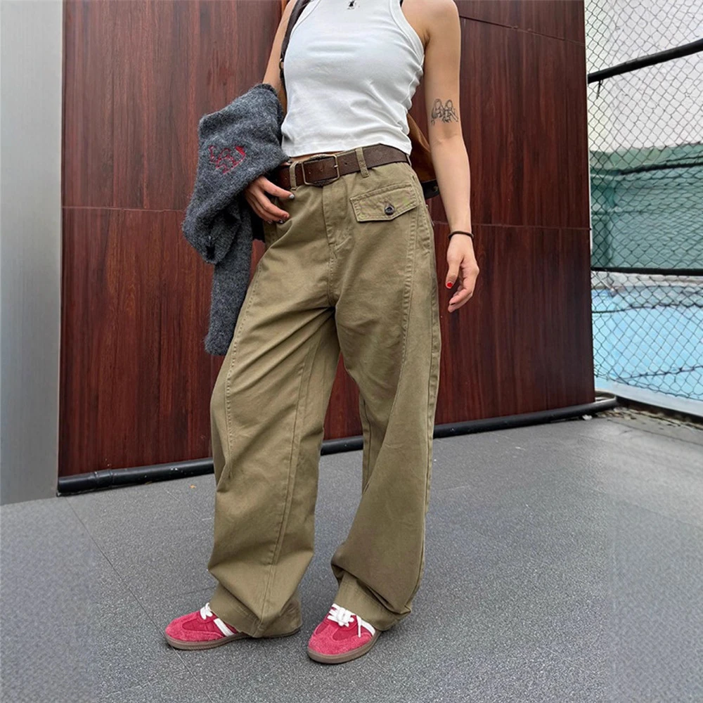 美式复古弯刀裤剪裁收脚工装裤男女设计感宽松百搭休闲垂感长裤潮