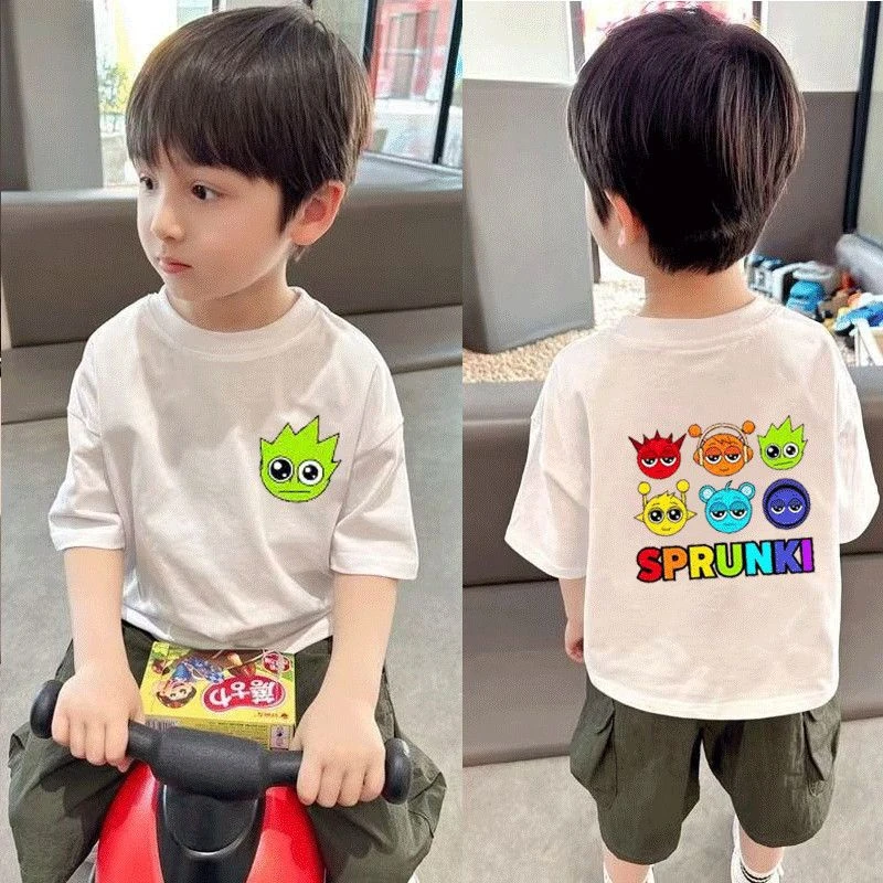 童装新款节奏盒子小中大卡通国潮风夏季男女儿童T恤圆领短袖宽松t