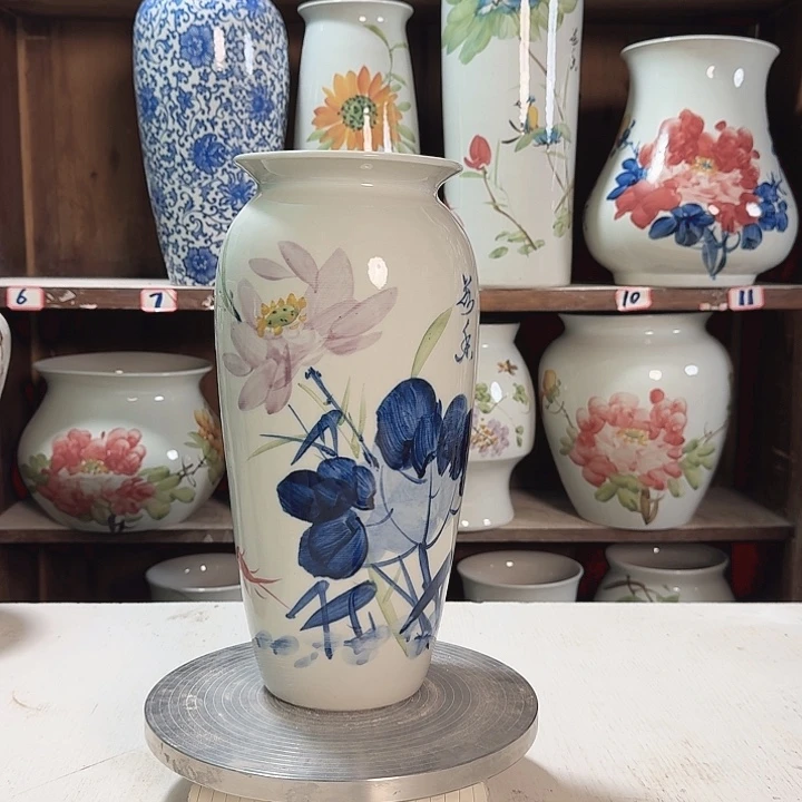 瓶高32青花荷花新款新款陶瓷