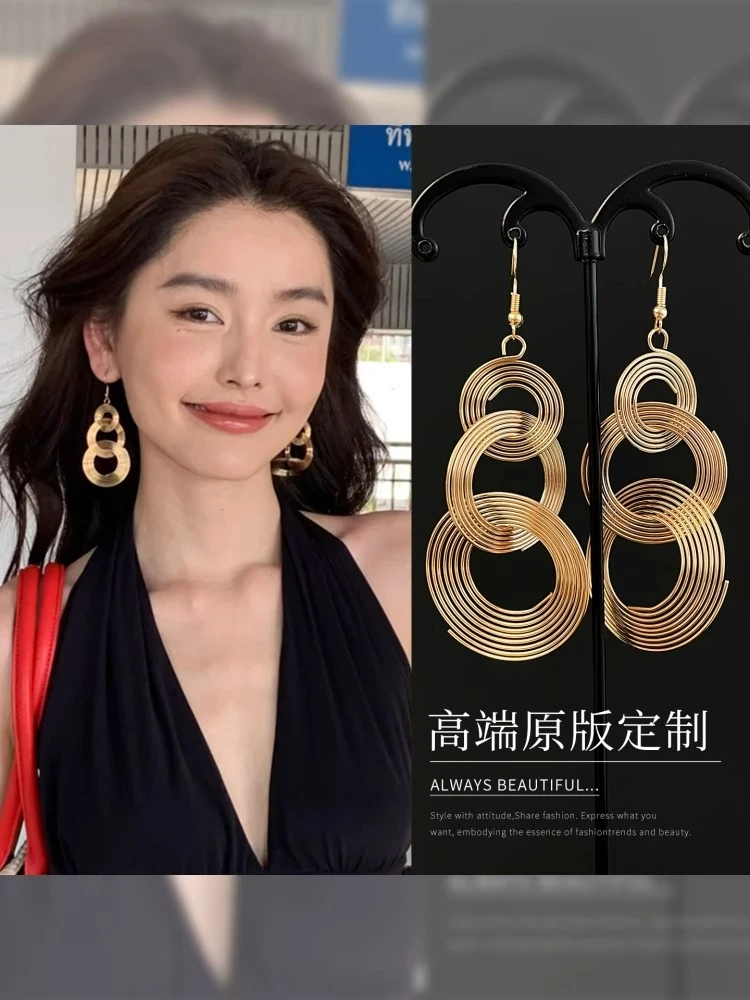 铜合金耳饰 复古港风金色圆圈耳环女2025新款爆款百搭显脸小耳饰
