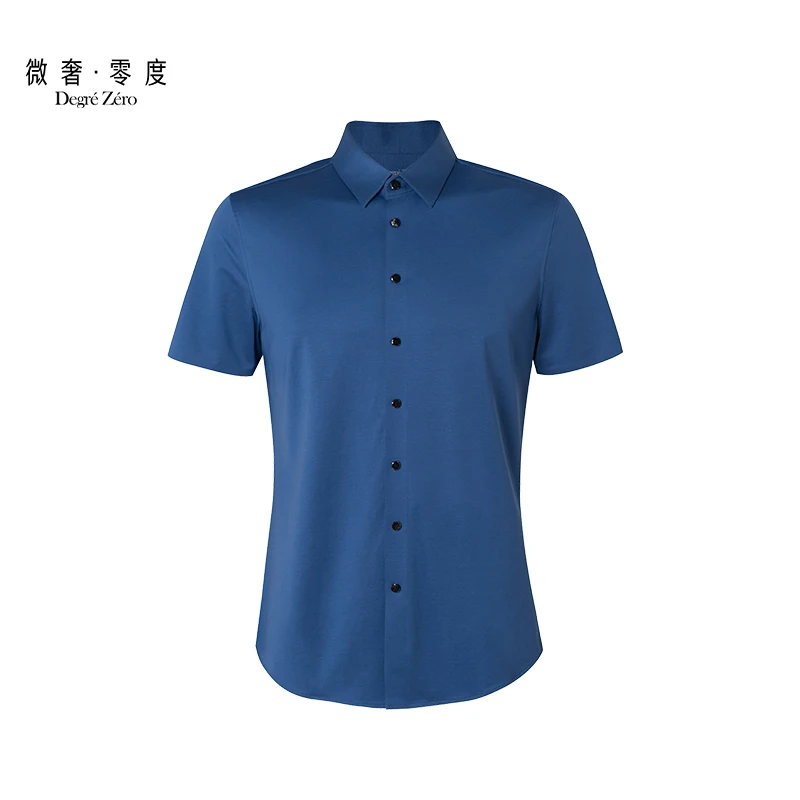 DegreZero奥莱特价男士舒适版短袖衬衫碧柔蓝色纯色休闲简约大气