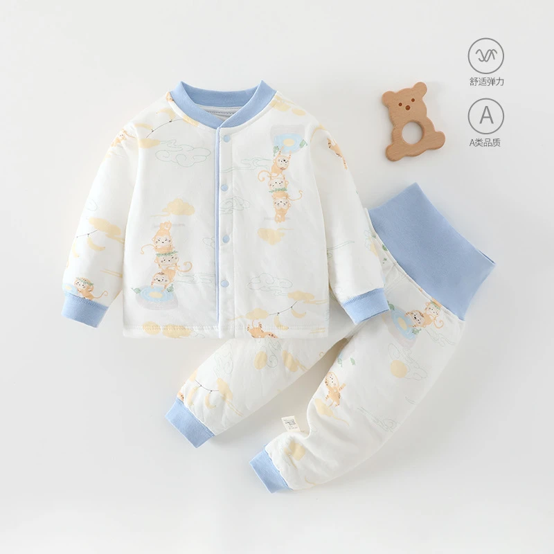 婴儿夹棉秋冬季分体套装宝宝40克薄棉高腰两件套冬装棉服猴子捞月