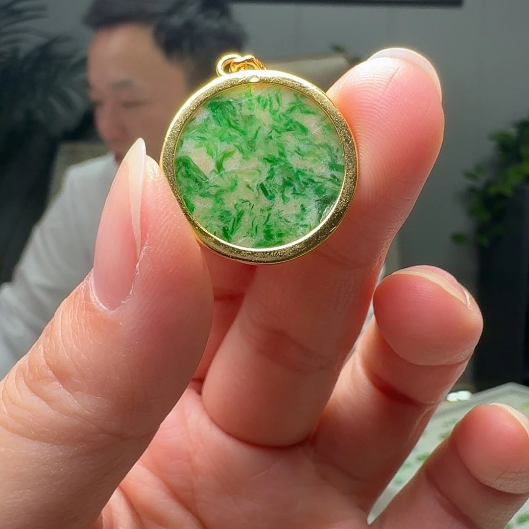 翡翠银S925镶嵌吊坠(不含链)天然纹