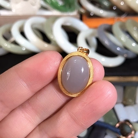 和田玉颈饰银S925镀金镶嵌