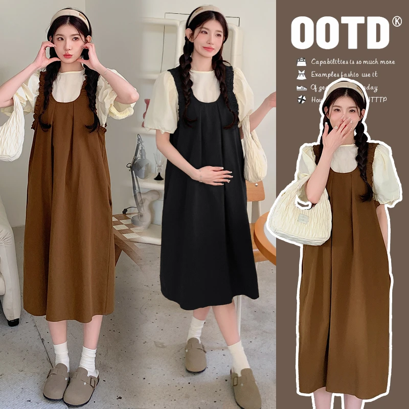 孕妇装2025新款夏装连衣裙套装时尚高级感背带裙子两件套夏季薄款