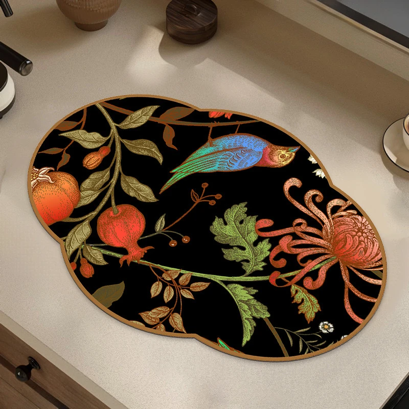 中式轻奢高级感圆形玻璃花瓶垫子硅藻泥吸水桌面花盆垫布沥水餐垫