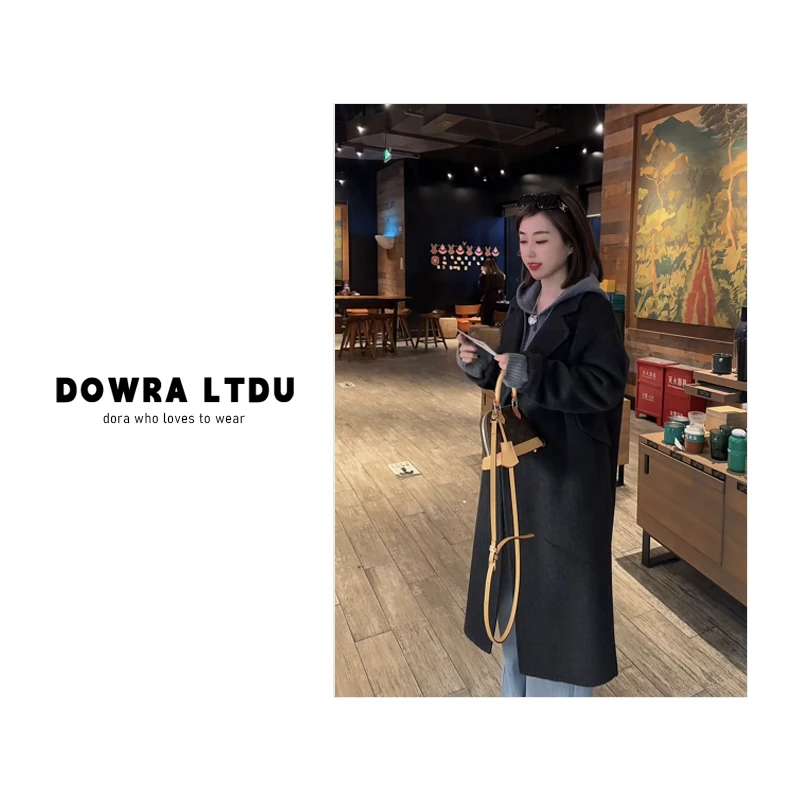 朵拉【比利时】100羊毛双面大衣2025年冬季新款翻领中长款47-2512