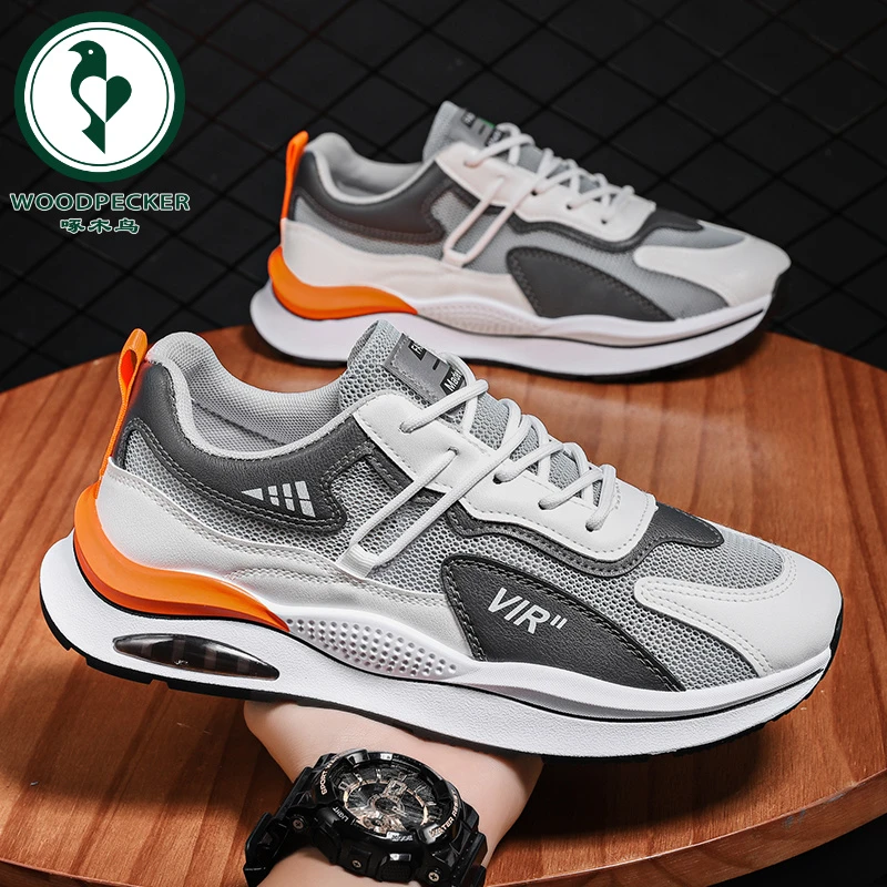 【正品】啄木鸟男鞋网鞋透气夏季2025新款运动跑步休闲增高时尚潮鞋