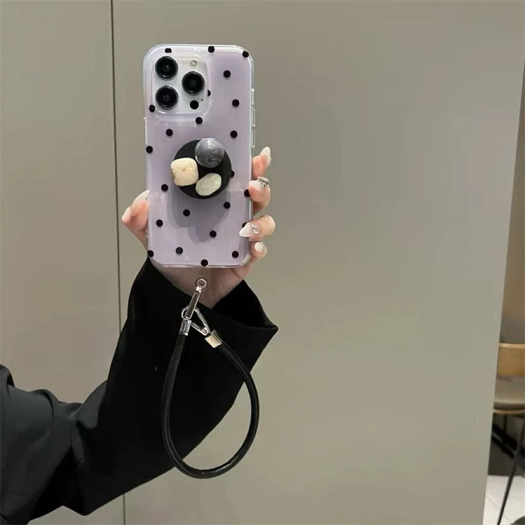 紫灰黑波点宝石支架适用苹果16promax手机壳iPhone15pro手提14pro