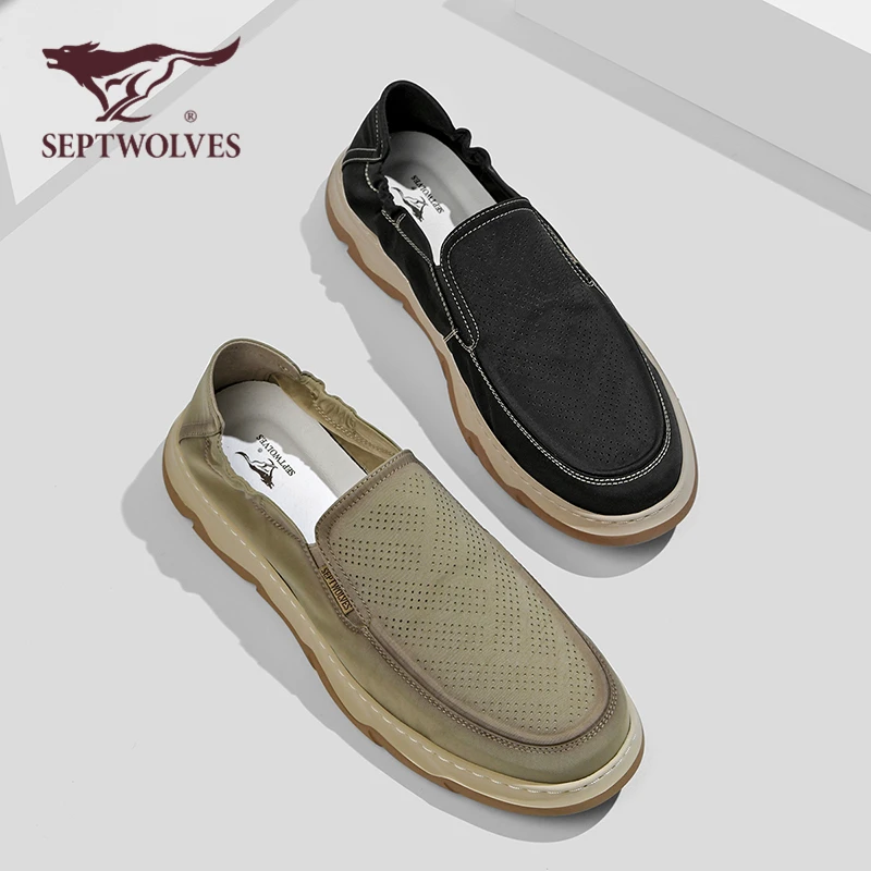 七匹狼男鞋秋季透气薄款开车帆布鞋男士一脚蹬软底老北京布鞋轻便