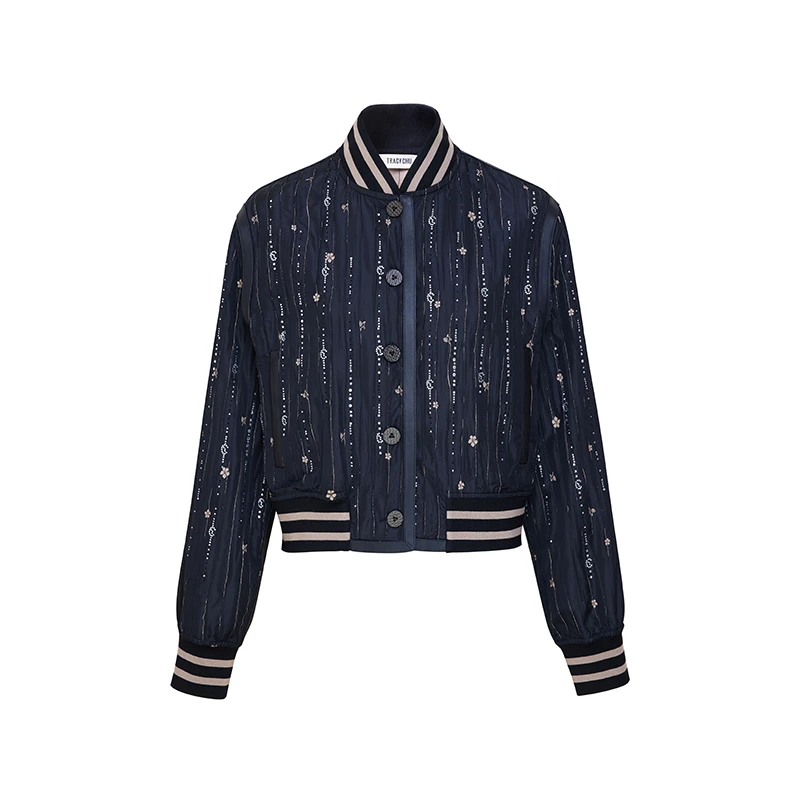 TRACYCHU黑色限量侘寂风双面织花手工钻奢华夹克老钱松弛秋冬新品