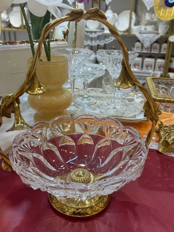 【新疆包邮】乌鲁木齐发货水晶黄铜水果篮