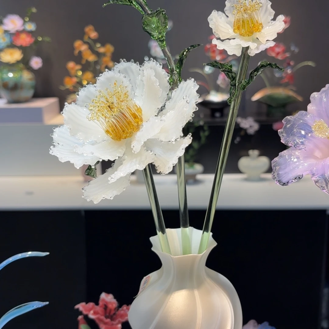 琉璃手工艺品大号牡丹套组01
