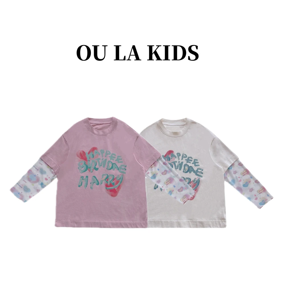 22025夏季新品女童装欧若风韩版爱心网纱假两件百搭短袖T恤522113