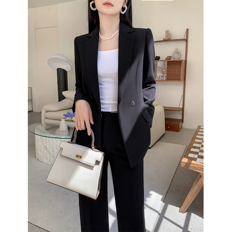 职业西装套装女春秋两粒扣修身通勤正装不对称下摆女神范气质时尚