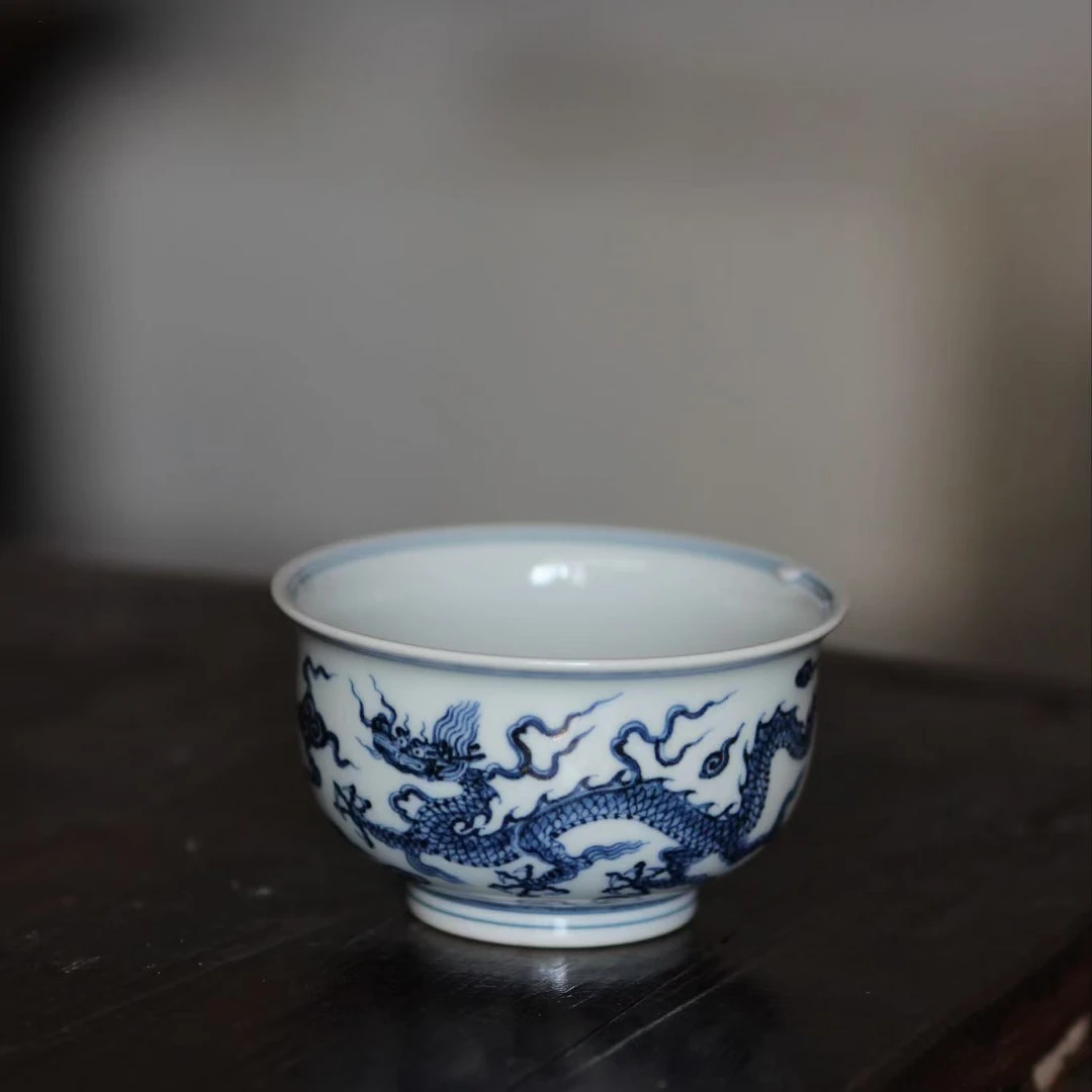 景德镇 小小名堂 纯手绘 仿明宣德双龙 炉式主人杯 适合高档送礼