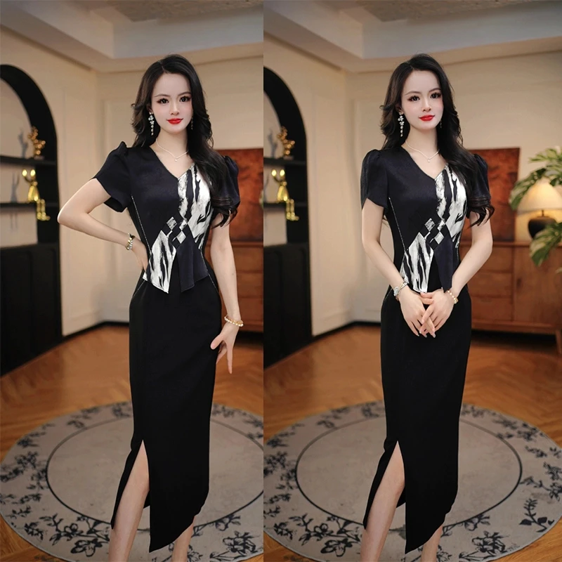 【黑白梵高】2025夏季新款连衣裙收腰显瘦气质长裙轻奢女人味打底裙