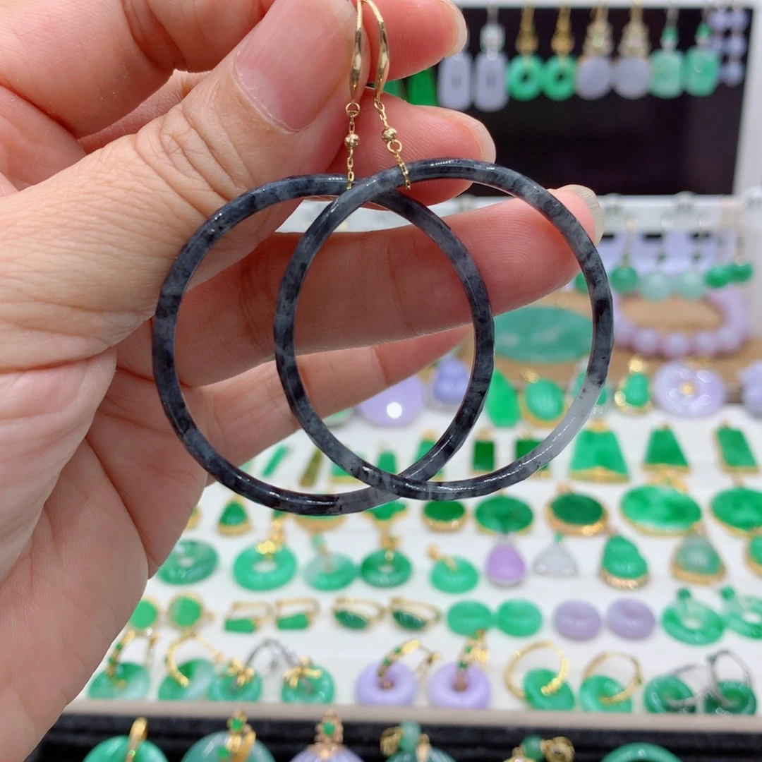 翡翠18K金镶嵌耳饰