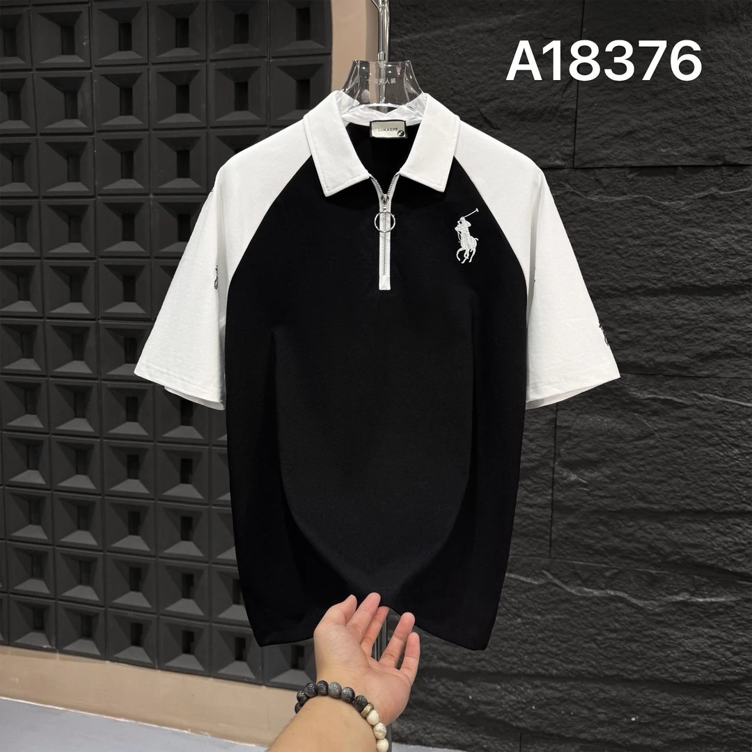 A18376-夏新款潮流时尚休闲翻领POLO百搭宽松insT恤男女同款短袖