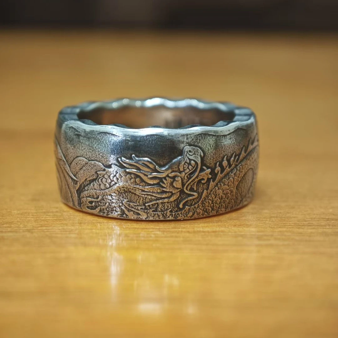 铜合金戒指 新奇特币风堂澳大利亚龙币硬币戒指复古手工指环定制