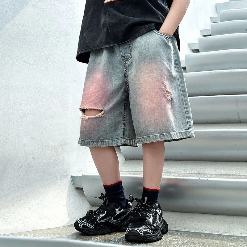 吉米妈夏季儿童破洞牛仔短裤薄款新款男童五分裤夏装KZW1138