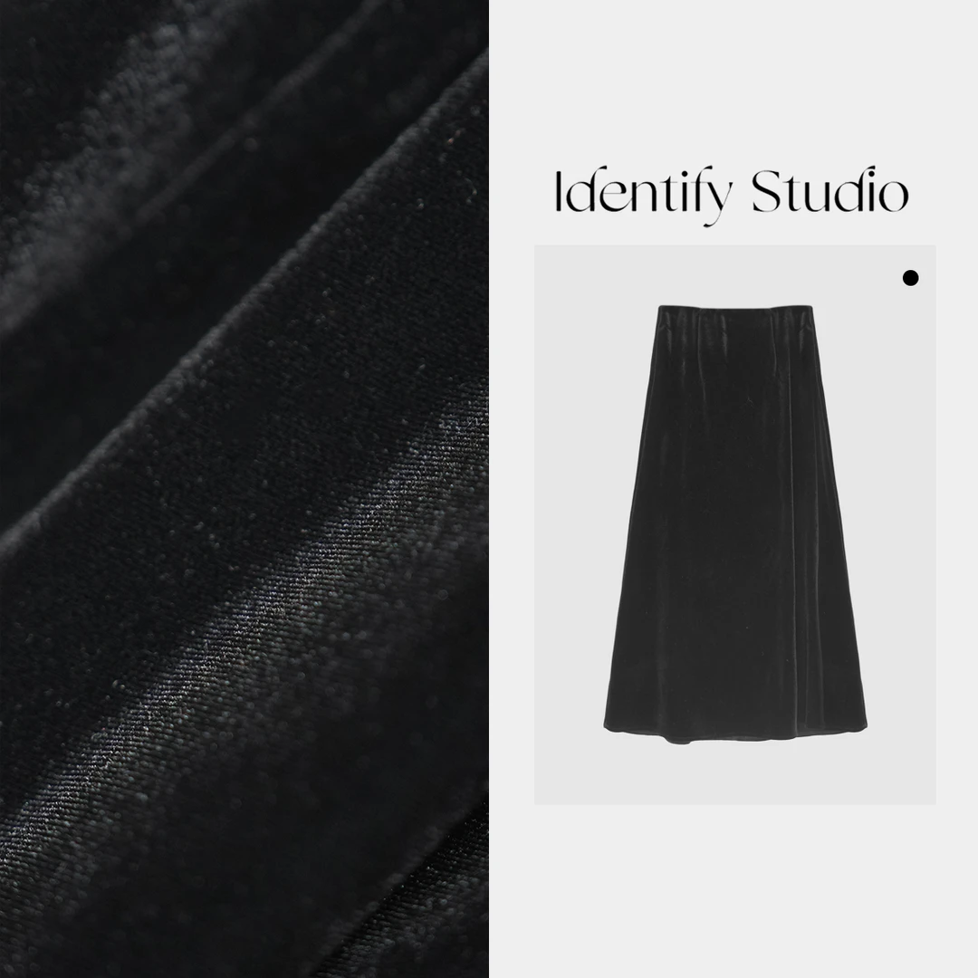 IDENTIFY香香“缎光半裙”丝绒半裙气质时尚半身裙子24AW