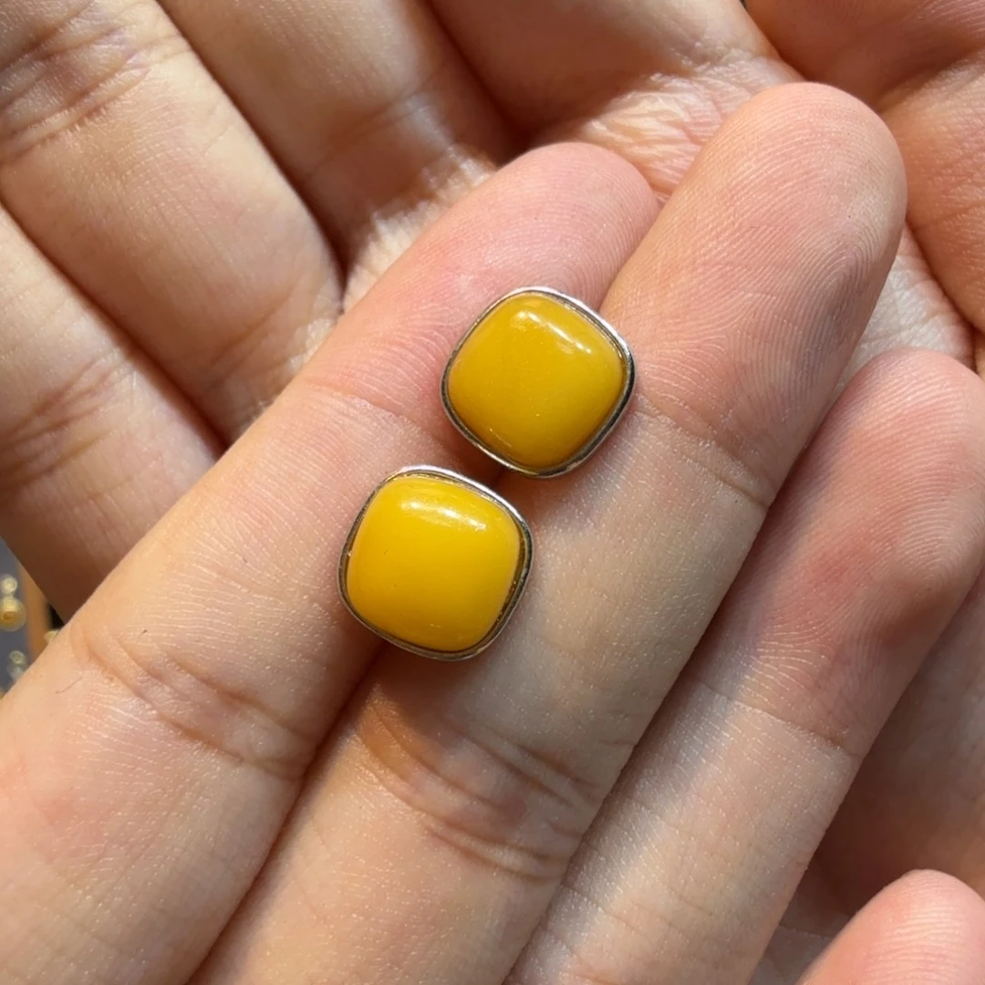 未镶嵌琥珀耳饰天然蜜蜡耳钉