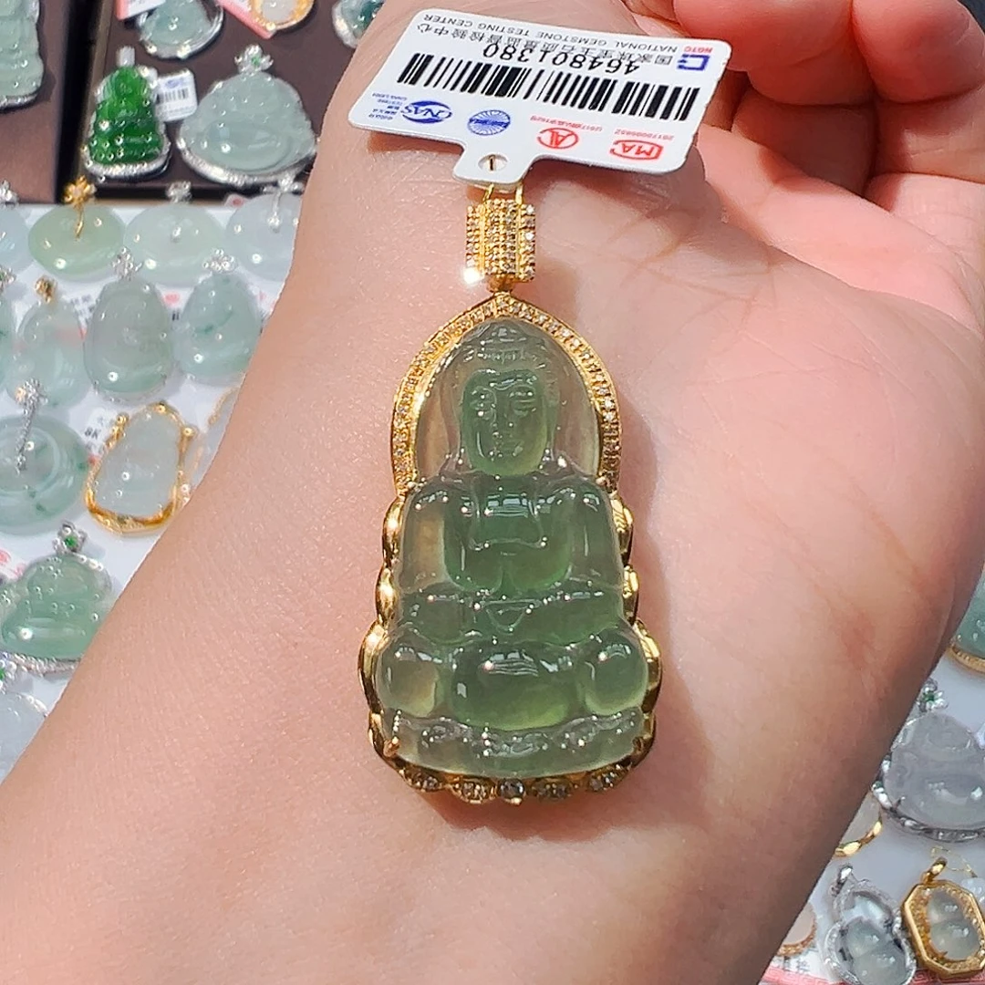 吊坠(不含链)18K金镶嵌翡翠观音