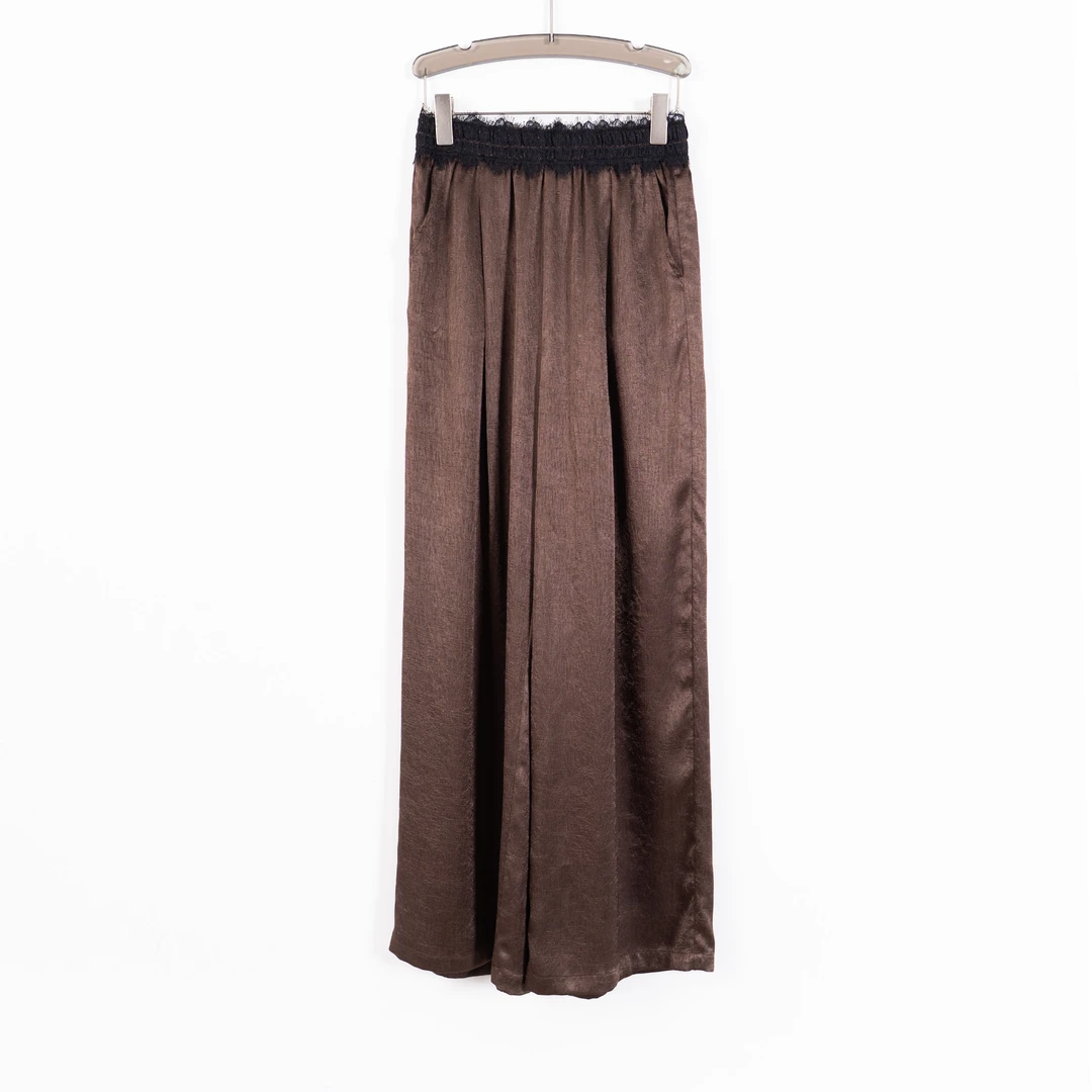 PK250474新款气质裤子松紧腰直筒裤重工刺绣蕾丝拼接百搭时尚