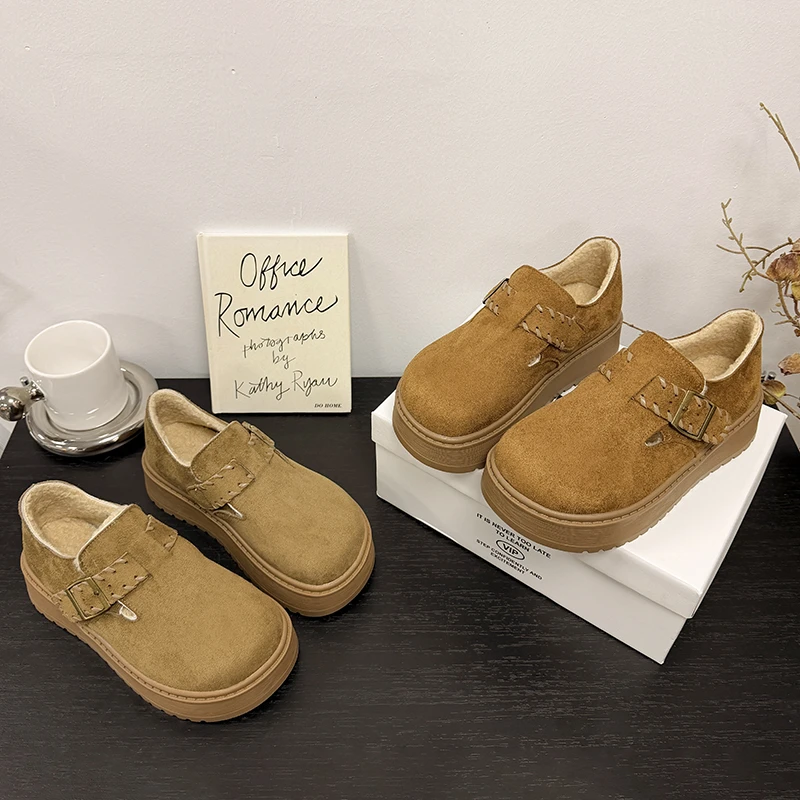 复古棉鞋女冬2025新款小个子防滑加绒雪地外穿勃肯鞋厚底增高4CM