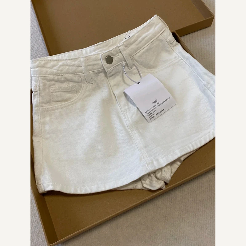 米白色时尚百搭牛仔短裙女2025夏季新款防走光高腰显瘦辣妹a字裙