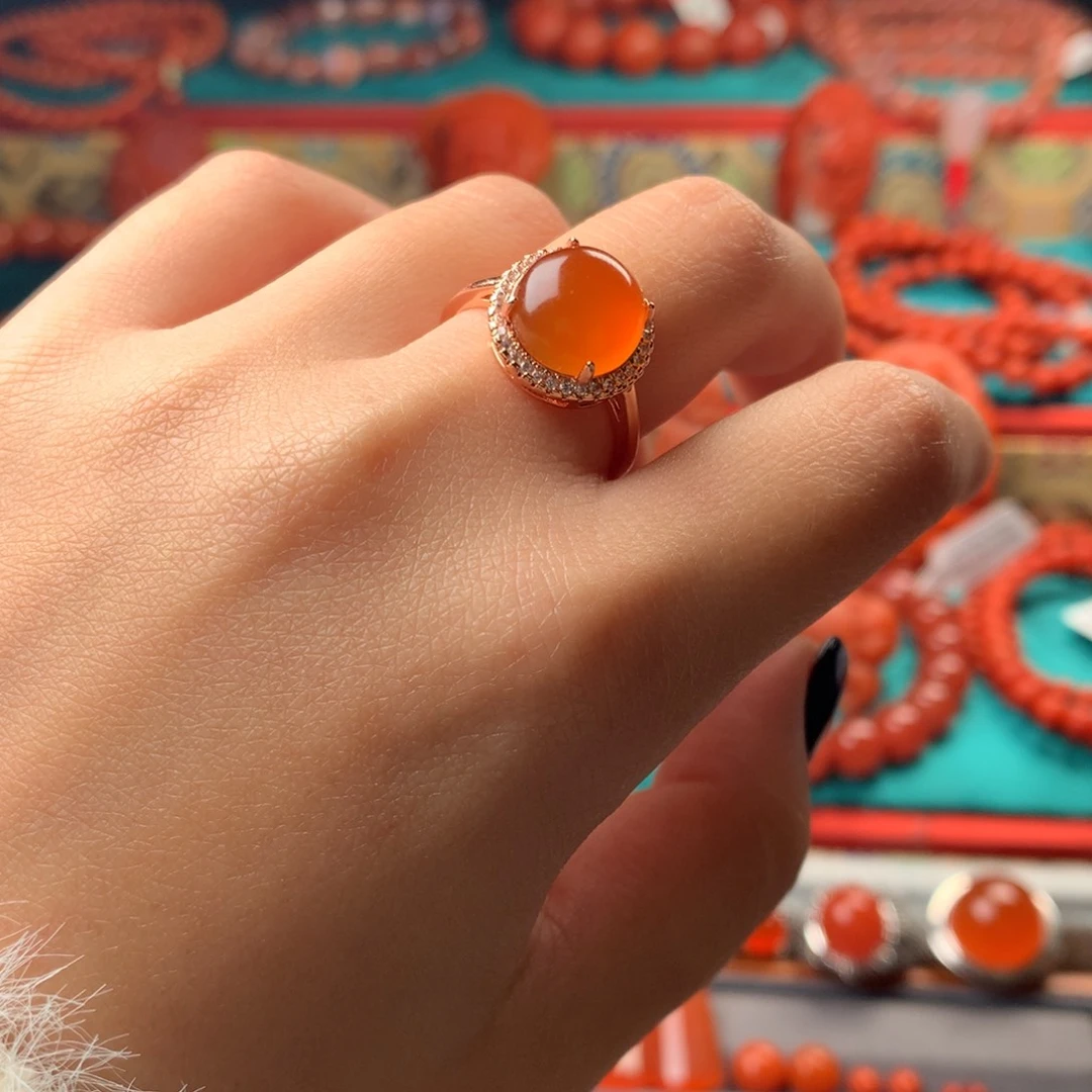 合金南红玛瑙戒指