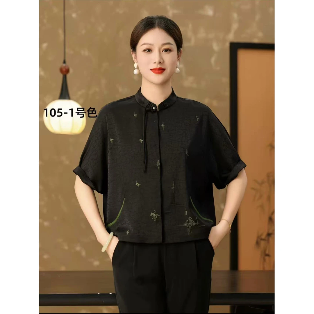 105夏季新中式国风提花衬衫