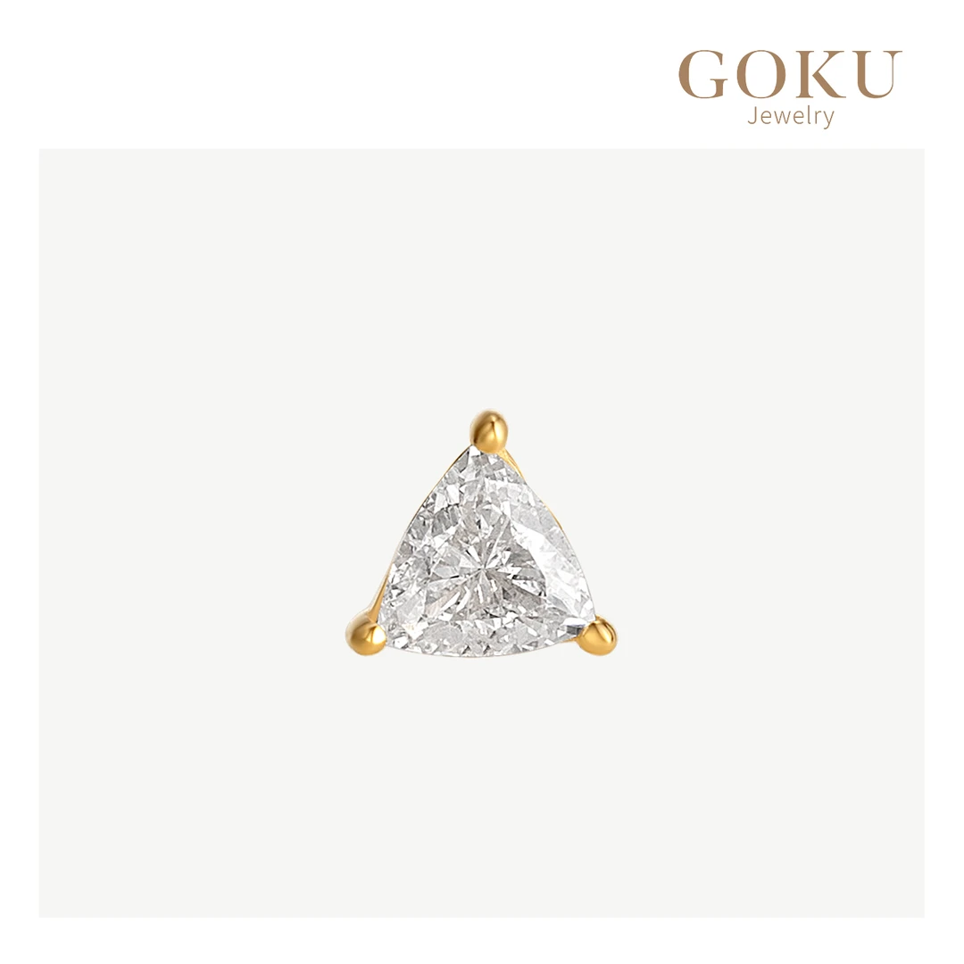 GOKU18K金耳钉女三角形钻石耳钉简约高级感睡觉免摘螺旋耳堵耳饰