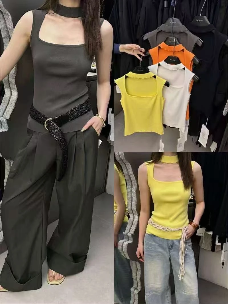 〔福〕喜糖（5063#）美式辣妹方领挂脖上衣