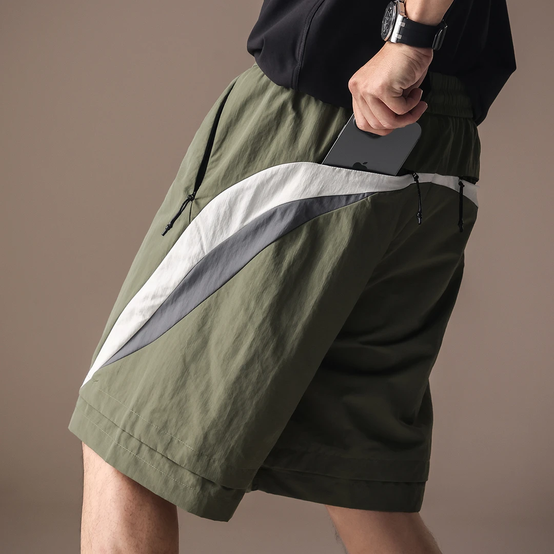 高端冰丝凉感速干撞色短裤男夏薄款户外运动美式休闲潮牌五分中裤