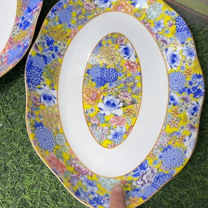 骨瓷珐琅彩鱼盘一个微瑕