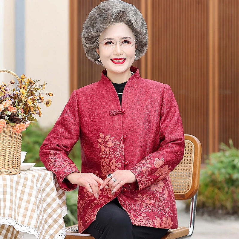 婚宴中老年人秋装女奶奶老太太喜庆外套喜婆婆礼服妈妈装毛呢外套