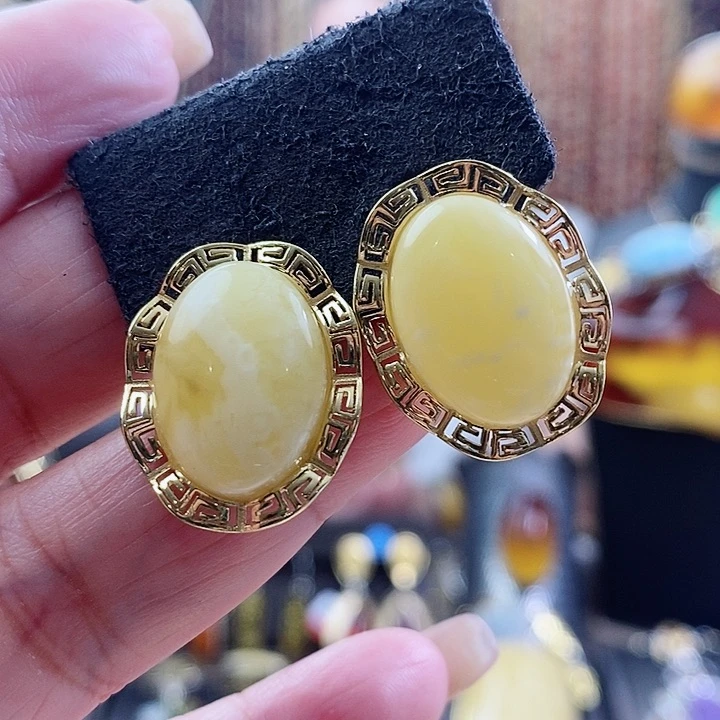 琥珀银S925镶嵌耳饰耳环