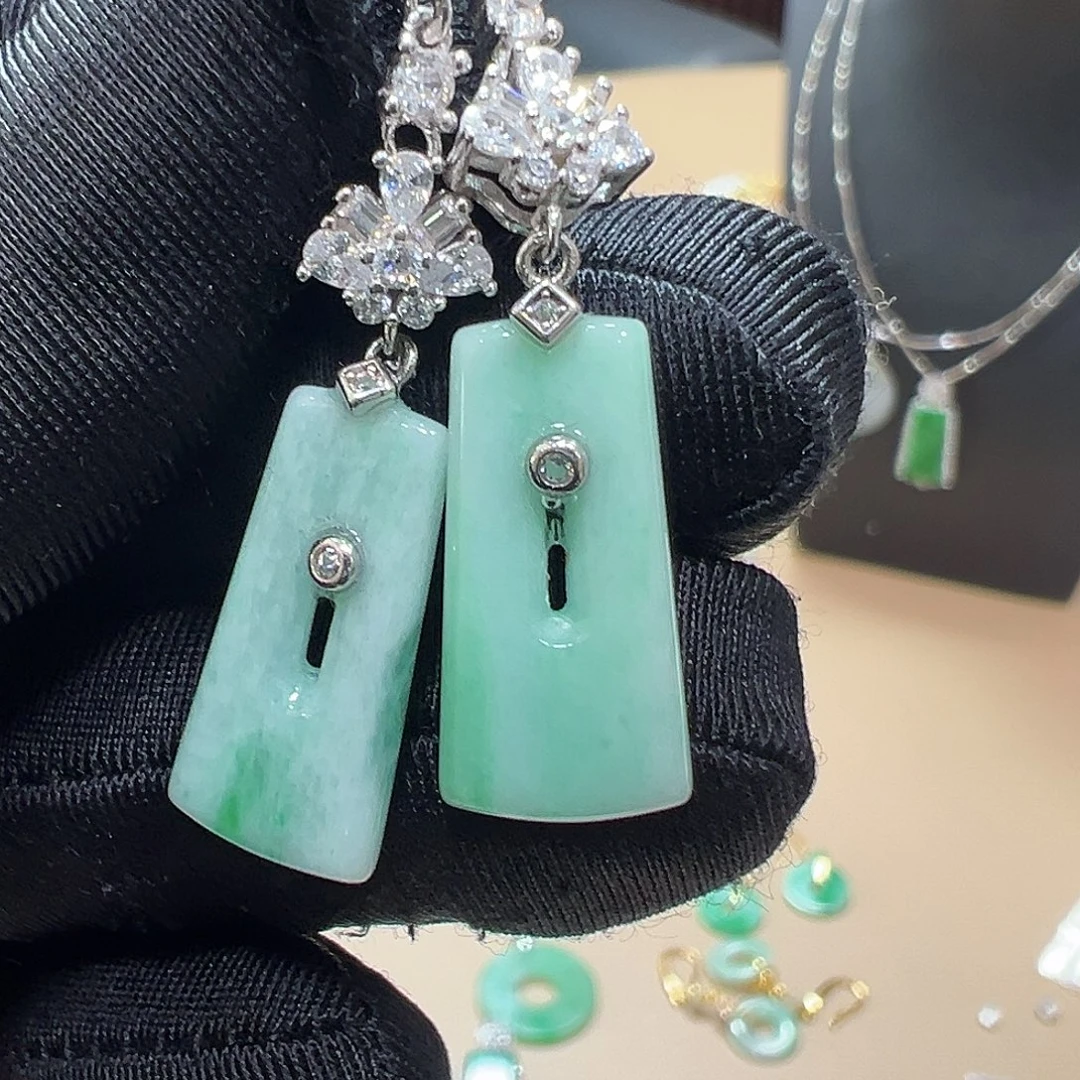 翡翠银S925镶嵌耳饰耳环