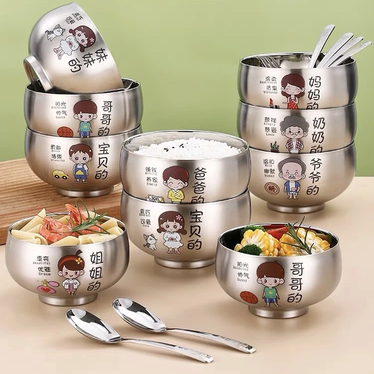 304家用饭碗加厚双层防烫碗不锈钢饭碗隔热碗分餐碗儿童吃饭碗