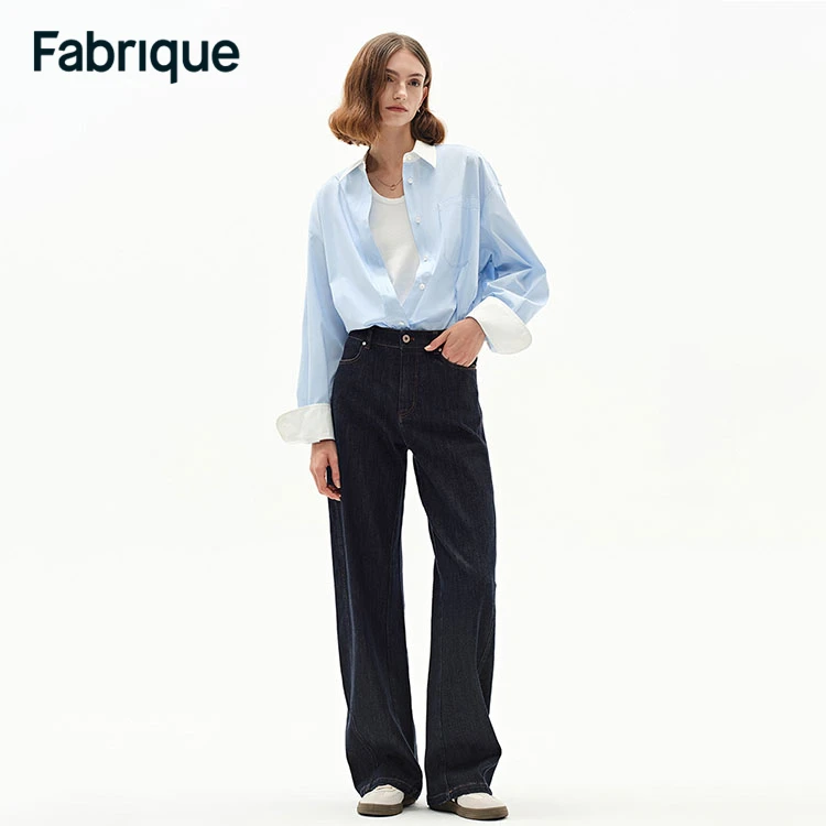 Fabrique Wendy 早春新款原色弧线廓形感牛仔宽松休闲百搭弯刀裤