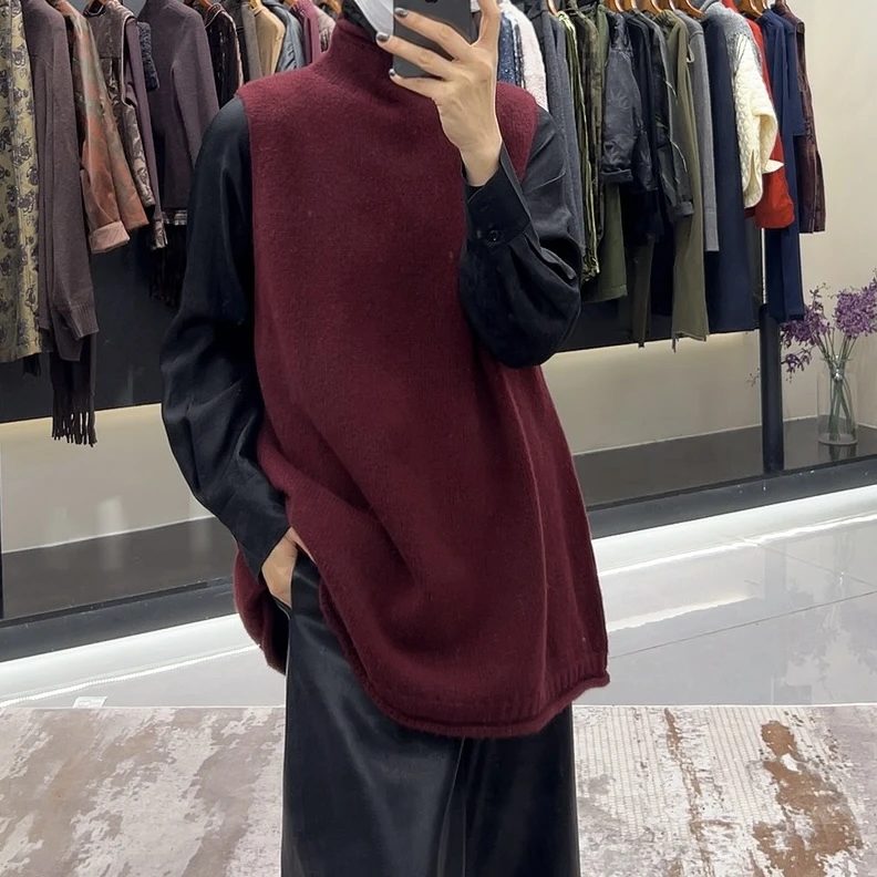 服装人茜茜加厚纯羊毛立领无袖针织百搭马甲8506
